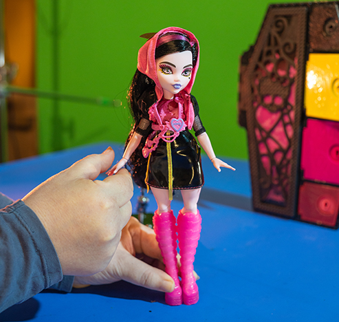 Draculaura doll on set